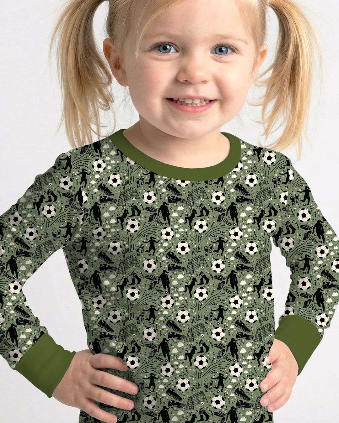 Sage Green Soccer Dreams Bamboo Two Piece Long Sleeve Pajama Set