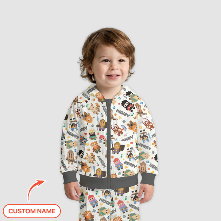 Blocky Buddy Squad Custom Name Zip Hoodie