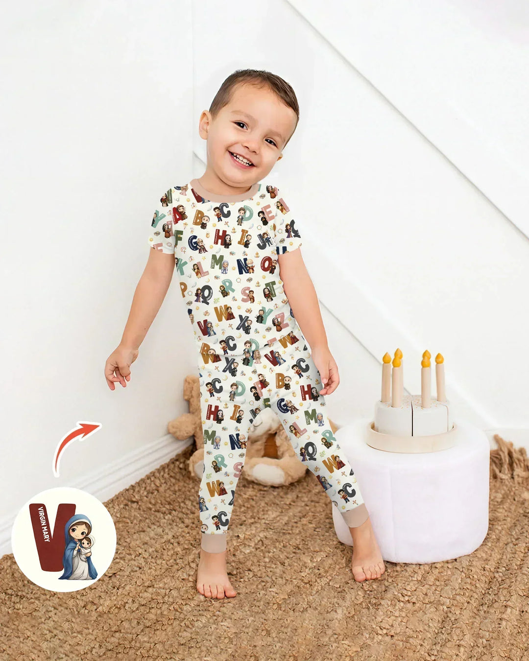 Catholic Saint ABCs Two Piece Short Sleeve Pajama Set