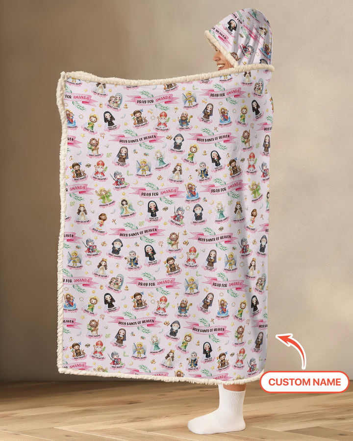Holy Saints of Heaven Custom Name Bamboo Wearable Hooded Blanket
