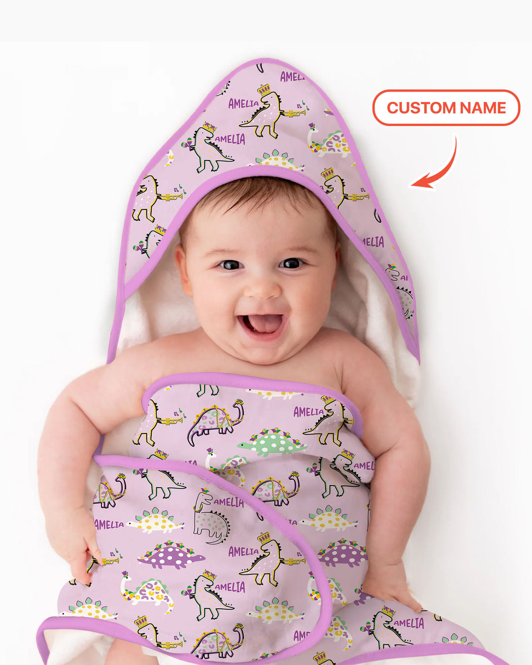 Custom Name Mardi Gras Saurus Hooded Towel Set