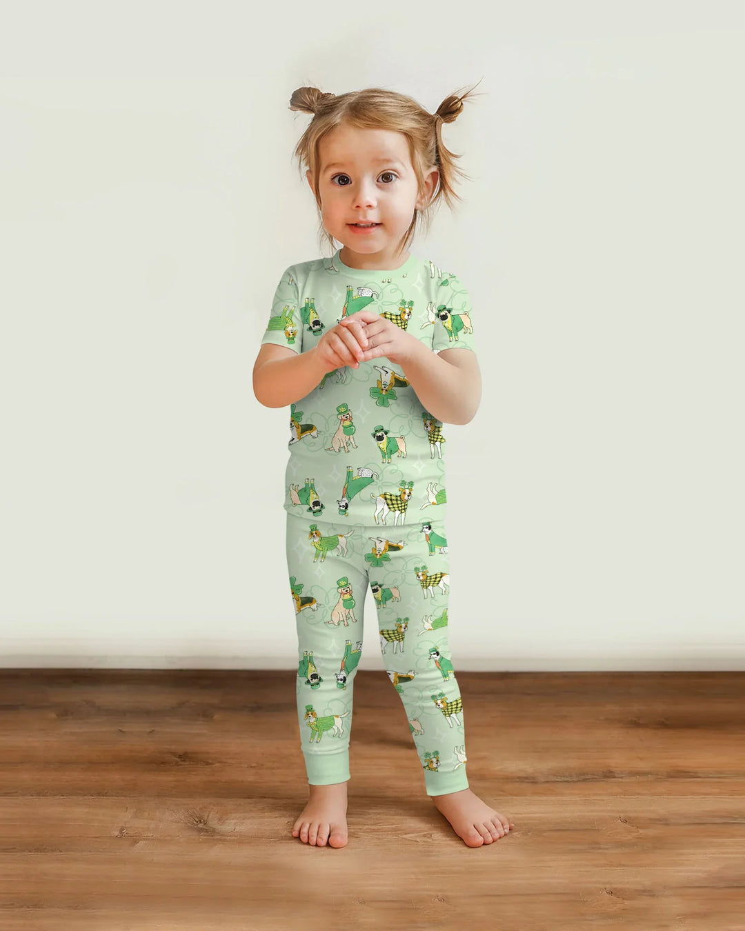 St. Patrick's Day Puppies Two Piece Short Sleeve Pajama Set