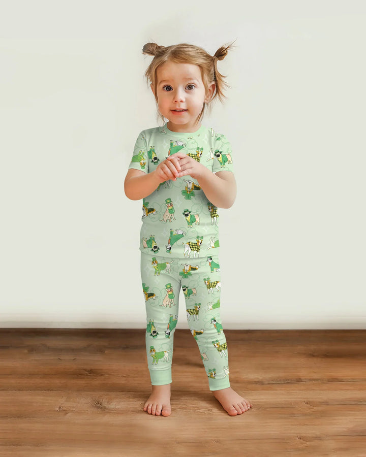 St. Patrick's Day Puppies Two Piece Short Sleeve Pajama Set