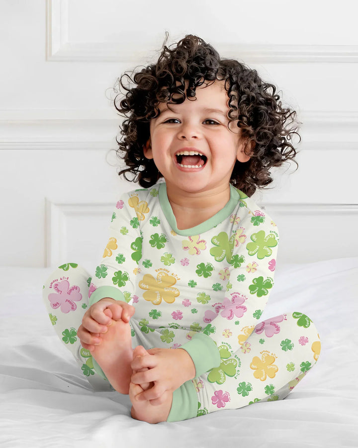 Shamrocks Print St. Patrick's Day Two Piece Long Sleeve Pajama Set