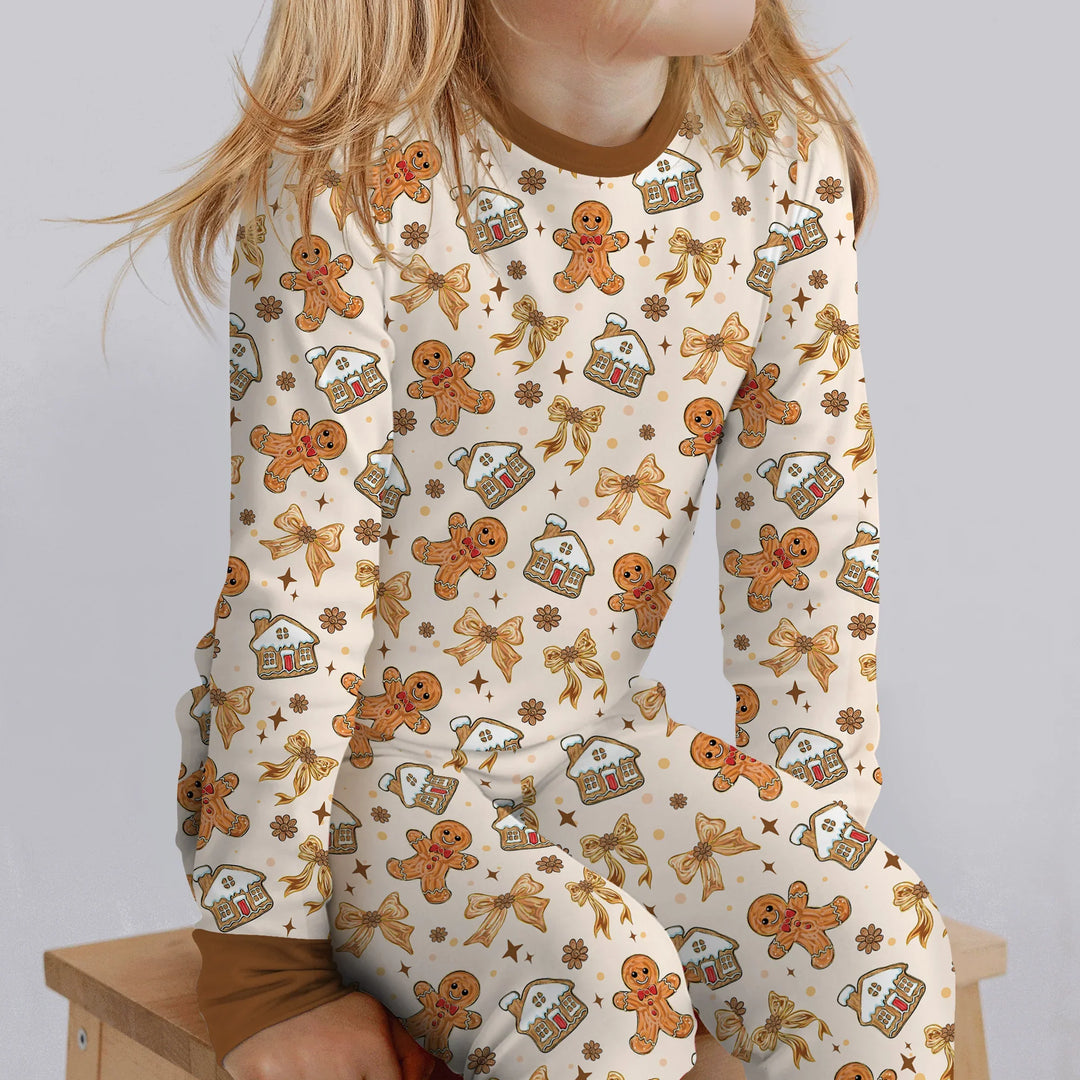 Brushstroke Gingerbread Two Piece Long Sleeve Pajama Set