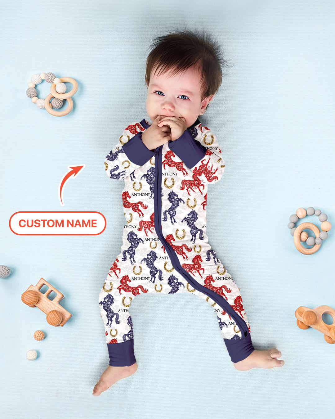 Custom Name Chinoiserie Horses Convertible Zippy