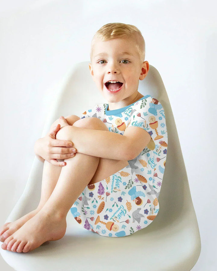 First Communion Two Piece Short Sleeve Shorts Pajama Set