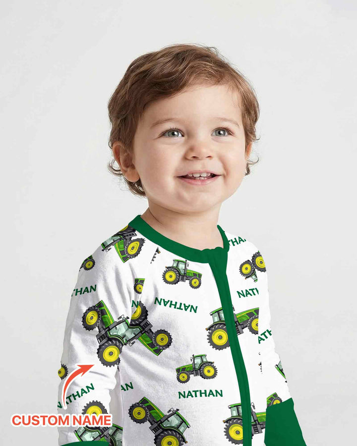 Custom Name Green Tractors Matching Daddy & Me Bamboo Convertible Zippy