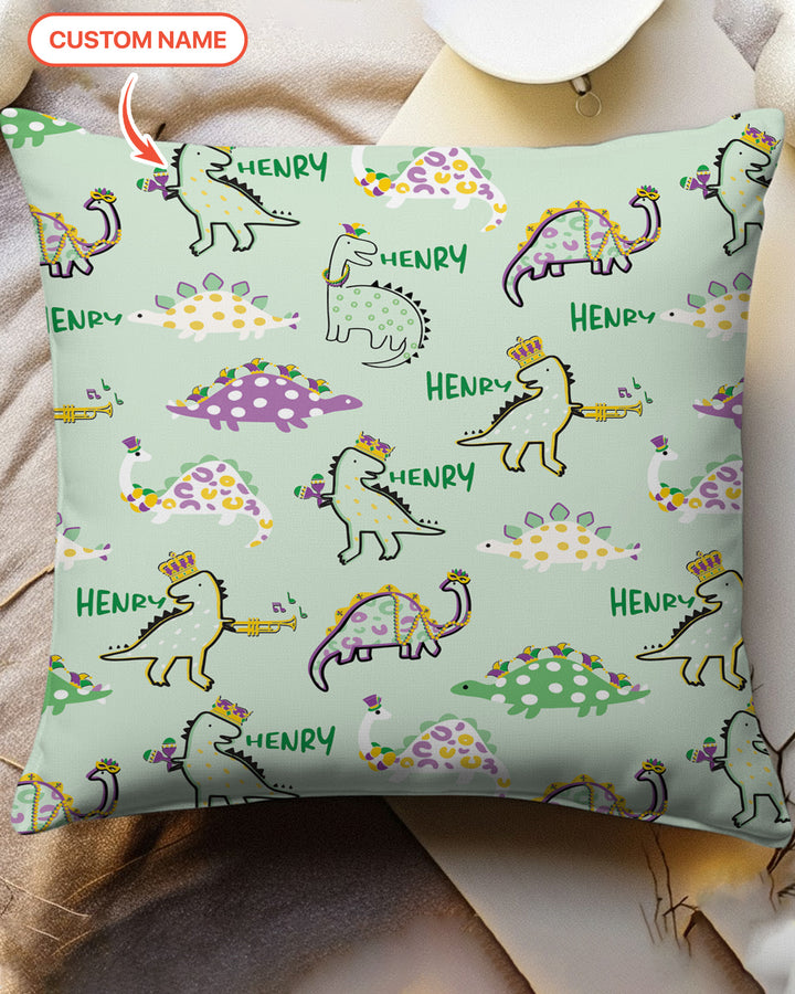 Custom Name Mardi Gras Saurus Pillow Case