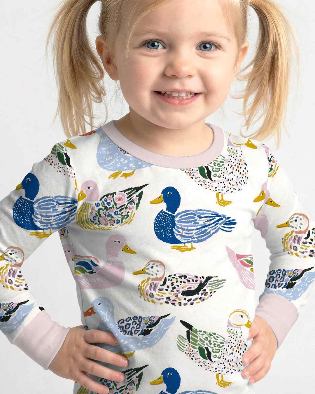 Whimsical Garden Ducks Bamboo Two Piece Long Sleeve Pajama Set