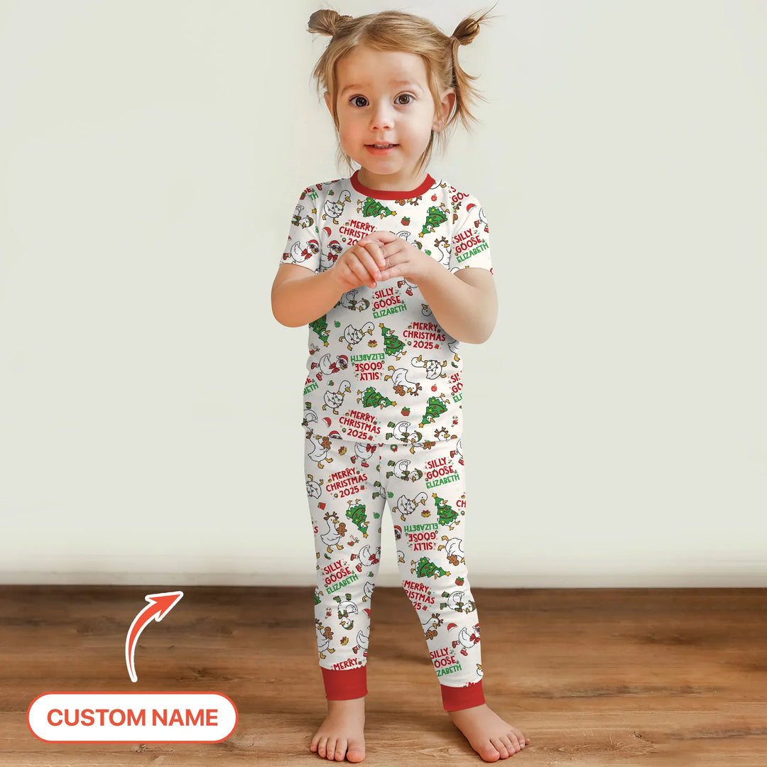 Custom Name "Silly Goose" Two Piece Short Sleeve Pajama Set , Custom Name "Silly Goose" Two Piece Short Sleeve Pajama Set - 12-18M