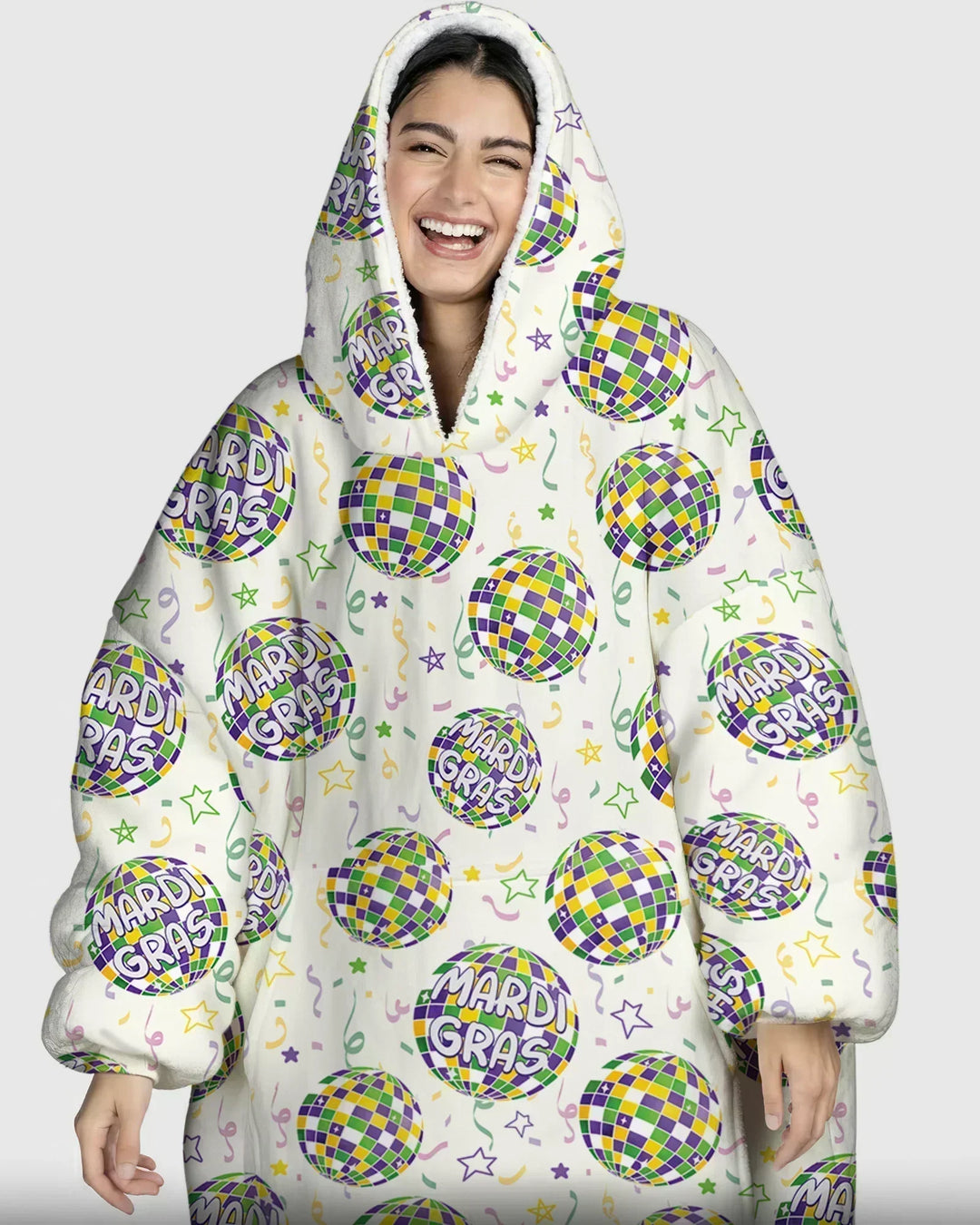 Mardi Gras Disco Ball Wearable Blanket Hoodie