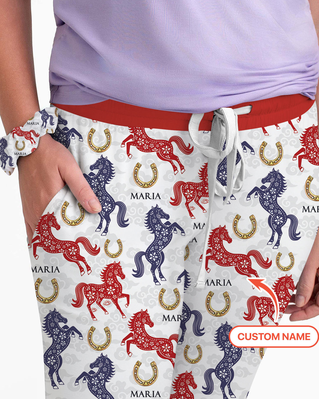 Custom Name Chinoiserie Horses Women Pajama Set