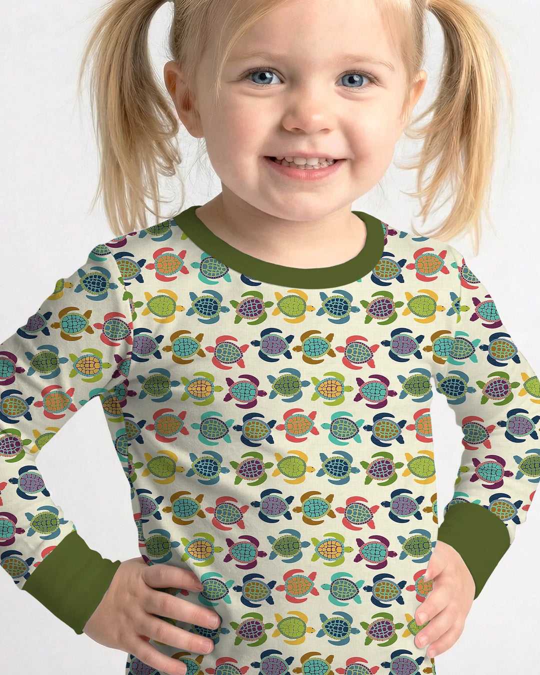 Happy Turtle Parade Bamboo Two Piece Long Sleeve Pajama Set