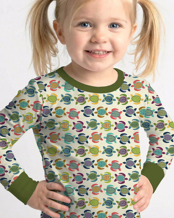 Happy Turtle Parade Bamboo Two Piece Long Sleeve Pajama Set