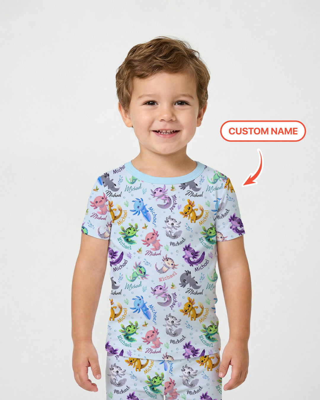 I Love You Axolotl Custom Name Two Piece Short Sleeve Pajama Set