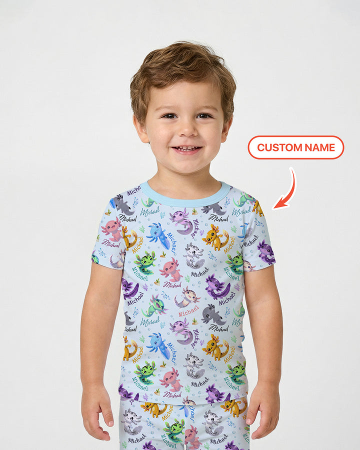 I Love You Axolotl Custom Name Two Piece Short Sleeve Pajama Set