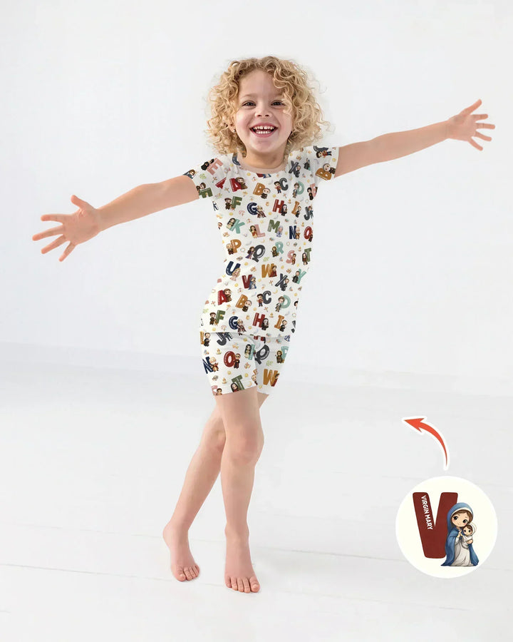 Catholic Saint ABCs Two Piece Short Sleeve Shorts Pajama Set