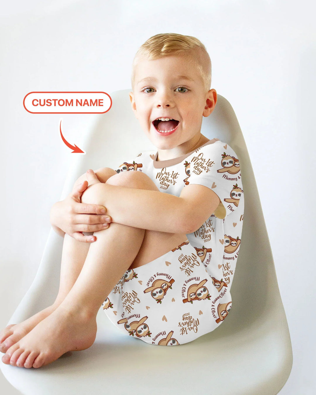 Custom Name Mama & Baby Sloth – Our First Mother’s Day 2026 Bamboo Two Piece Short Sleeve Shorts Pajama Set