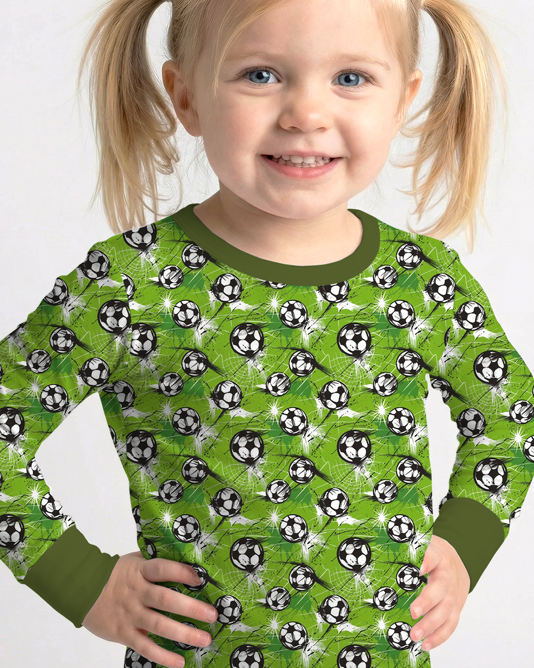 Green Soccer Energy Bamboo Two Piece Long Sleeve Pajama Set