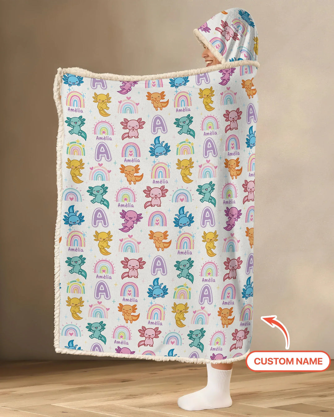 Axololt Custom Name Wearable Hooded Blanket