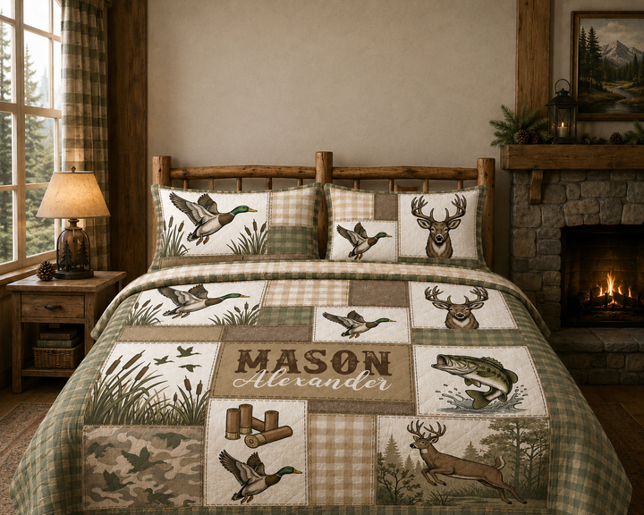 Custom Name Little Sportsman Bamboo Quilt Blanket