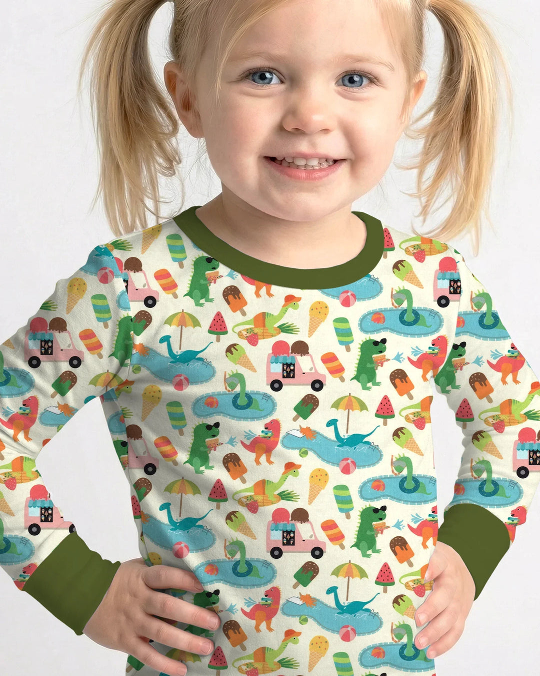 Conjunto de Pijama de Dos Piezas de Bambú de Manga Larga Dino Summer Splash
