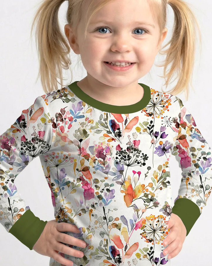 Conjunto de pijama de dos piezas de manga larga de bambú Autumn Meadow Botanicals