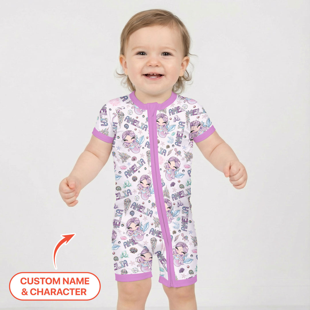 Custom Name Doodle Little Mermaid Shorty Zippy