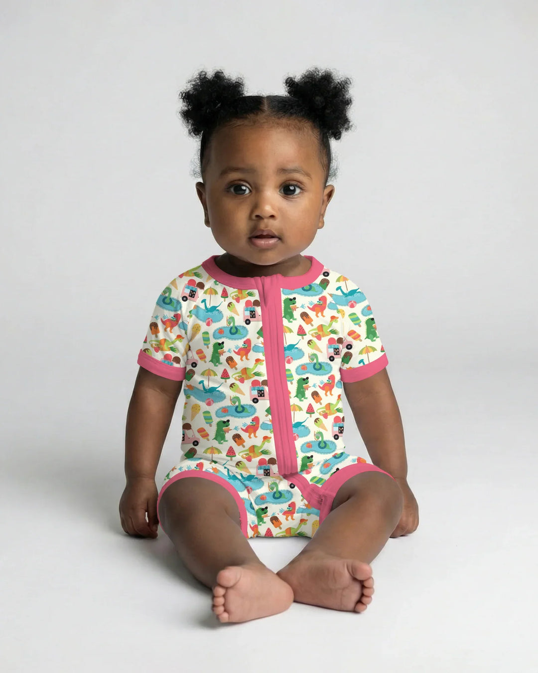 Pijama corta con cremallera de bambú Dino Summer Splash