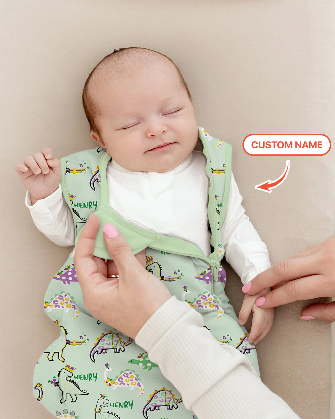 Custom Name Mardi Gras Saurus Sleep Bag