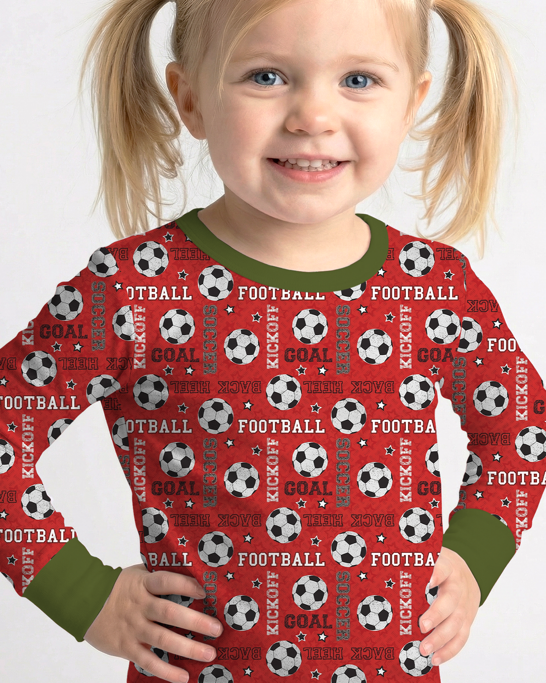 Red Soccer Ball Bamboo Two Piece Long Sleeve Pajama Set