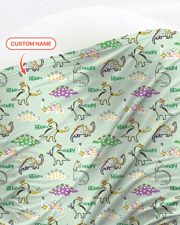 Custom Name Mardi Gras Saurus Swaddle Blanket