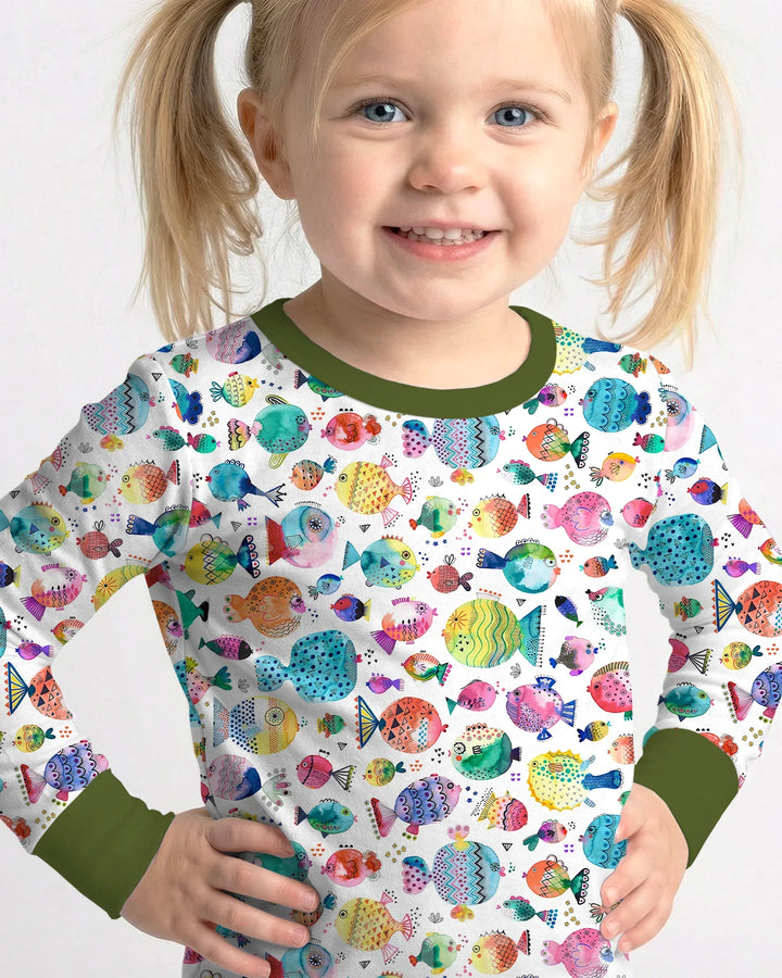 Rainbow Reef Fish Bamboo Two Piece Long Sleeve Pajama Set