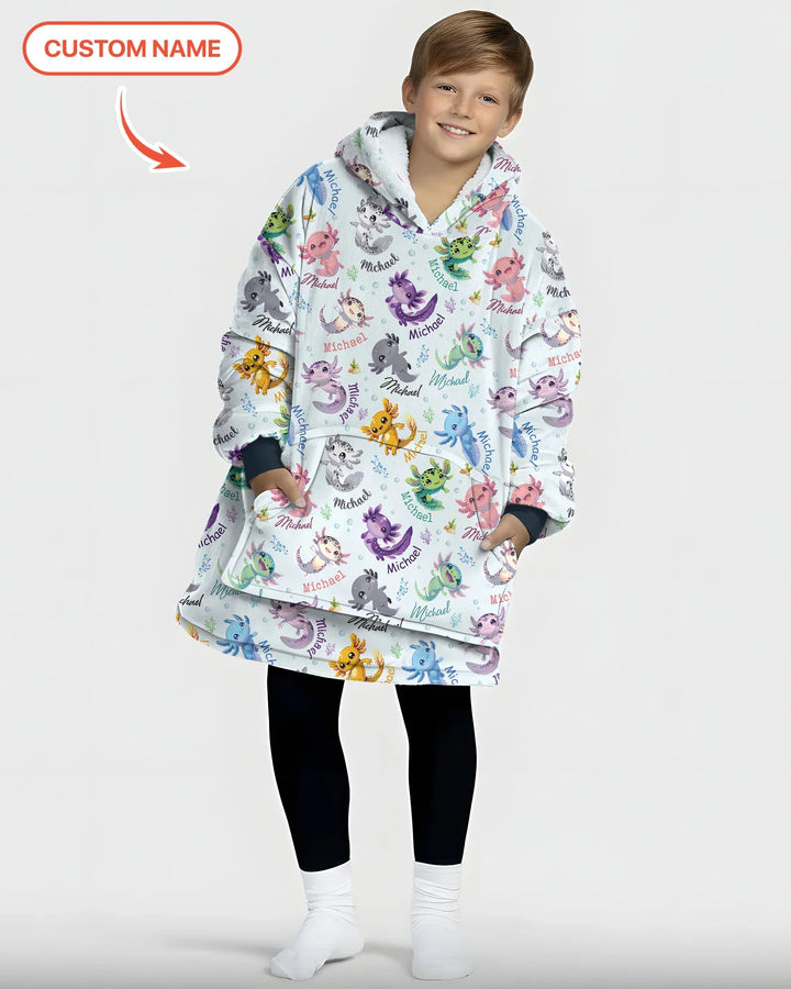 I Love You Axolotl Custom Name Blanket Hoodie