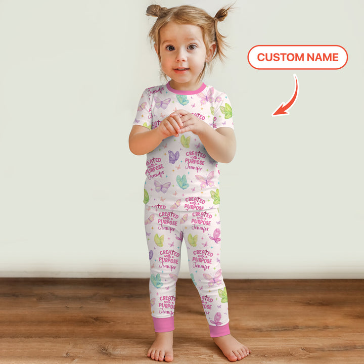Created With A Purpose Custom Name Two Piece Short Sleeve Pajama Set