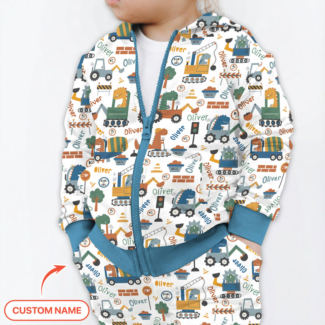 Custom Name Dino Diggers Zip Hoodie