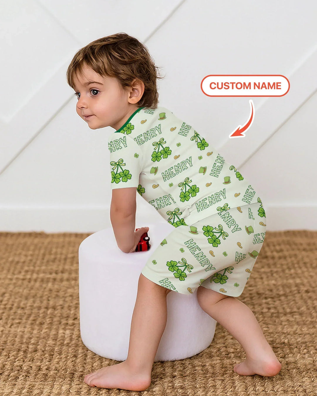 Custom Name Lucky Little Shamrock Two Piece Short Sleeve Shorts Pajama Set