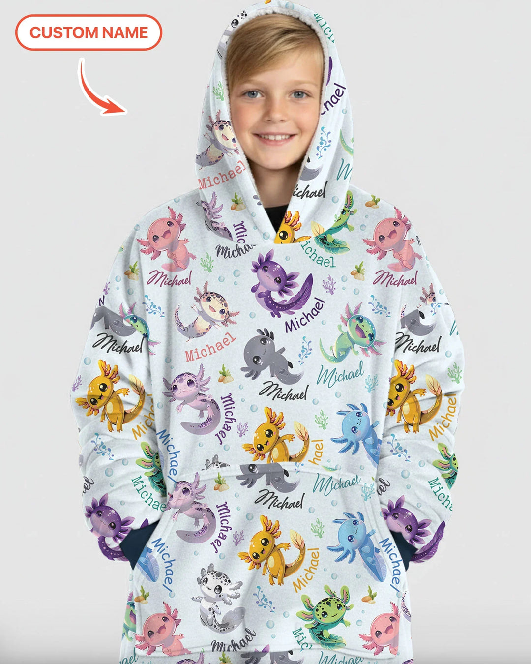 I Love You Axolotl Custom Name Blanket Hoodie