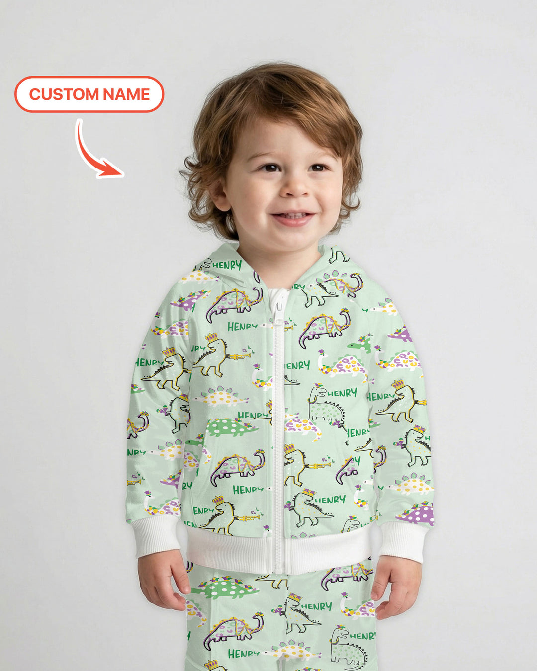 Custom Name Mardi Gras Saurus Zip Hoodie