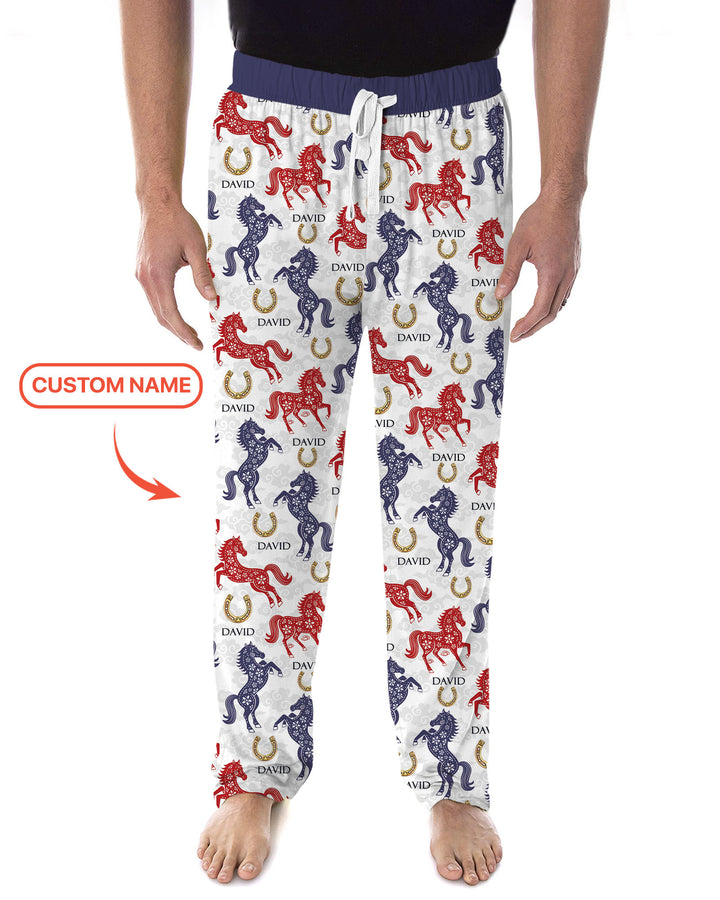 Custom Name Chinoiserie Horses Men's Pajama Set