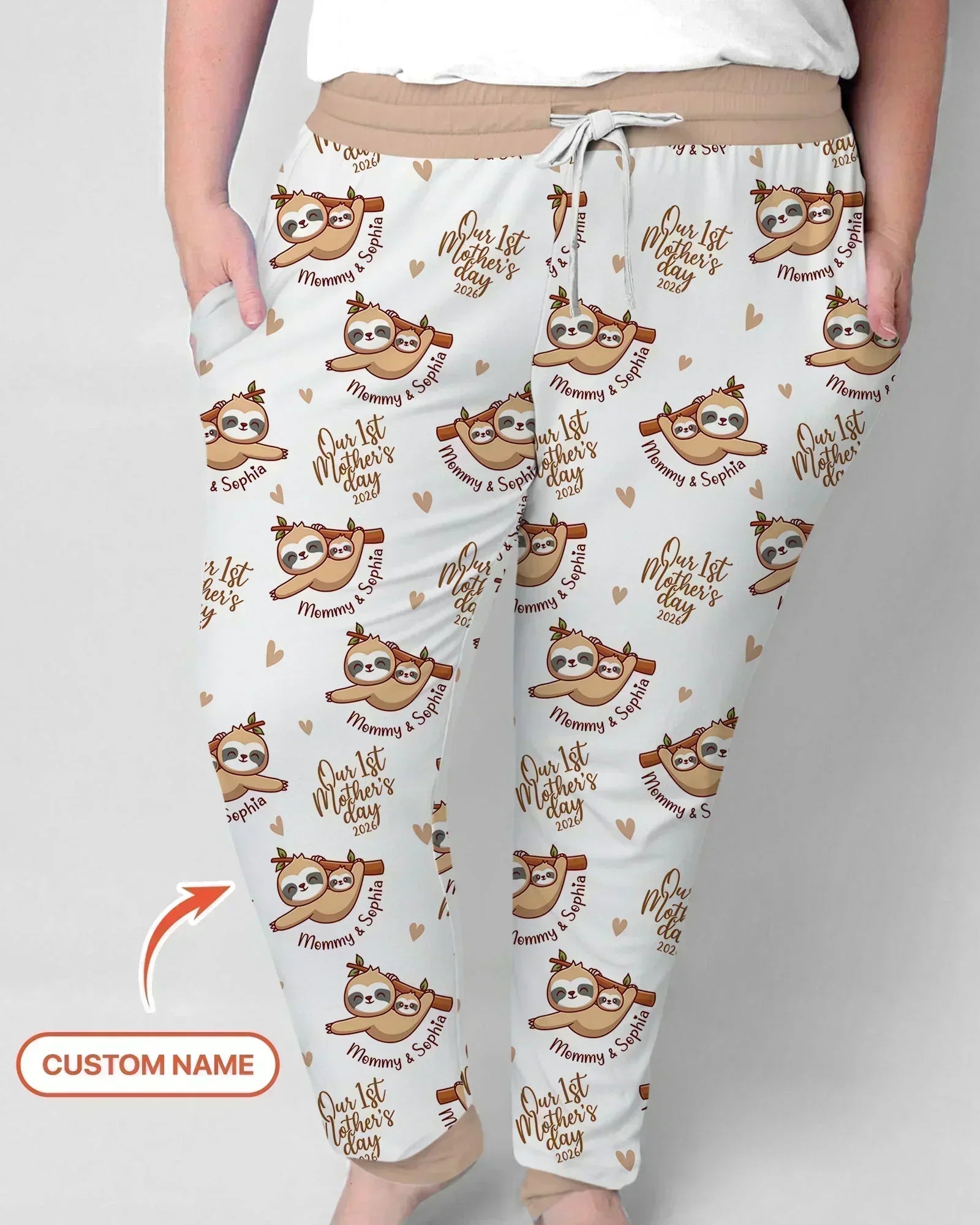 Custom Name Mama & Baby Sloth – Our First Mother’s Day 2026 Bamboo Women Pajama Set
