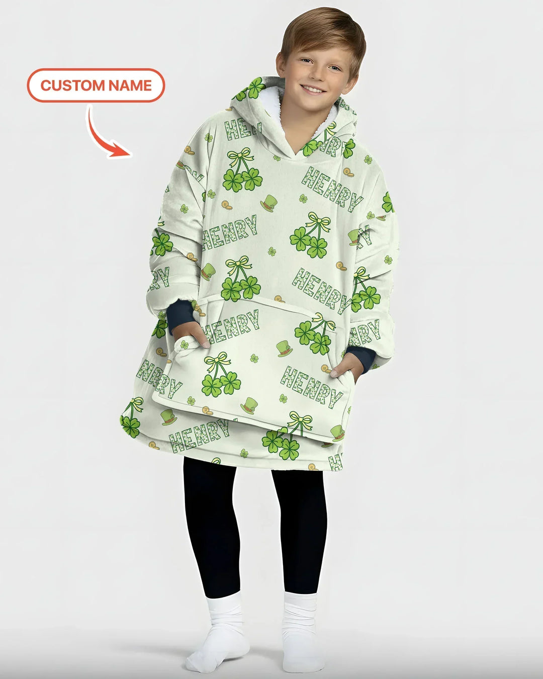 Custom Name Lucky Little Shamrock Blanket Hoodie