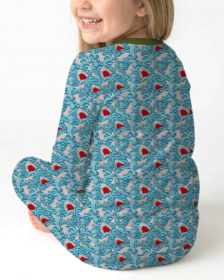 Shark Wave Rush Bamboo Two Piece Long Sleeve Pajama Set