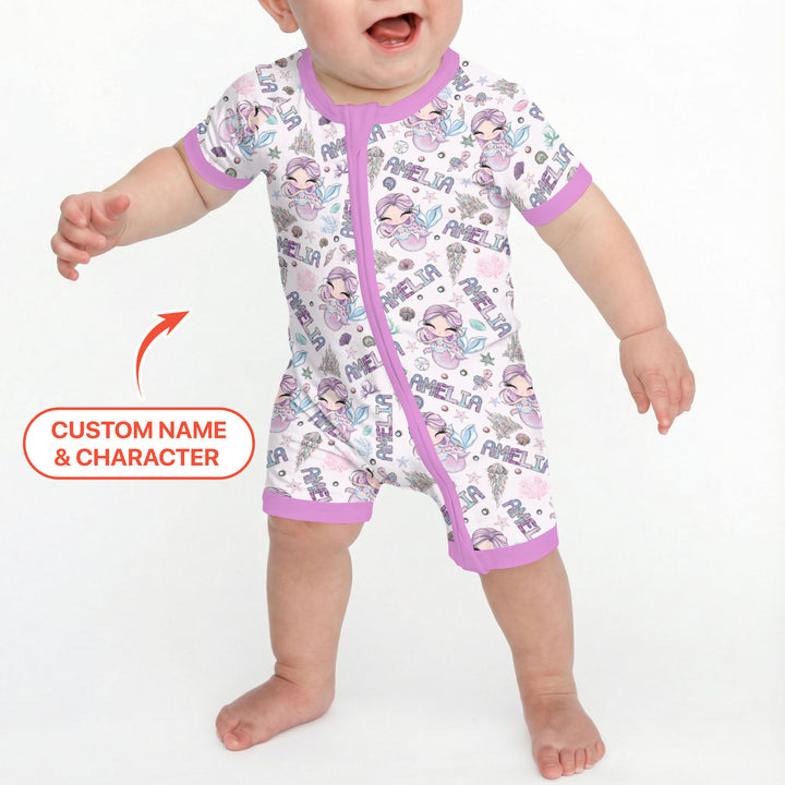 Custom Name Doodle Little Mermaid Shorty Zippy