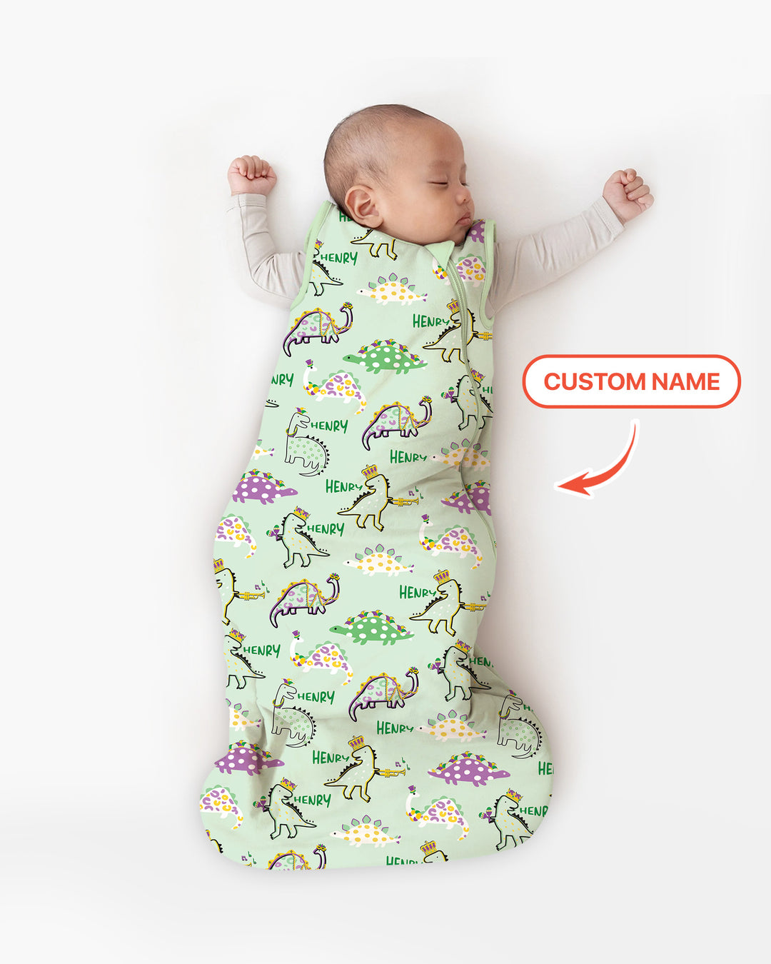 Custom Name Mardi Gras Saurus Sleep Bag