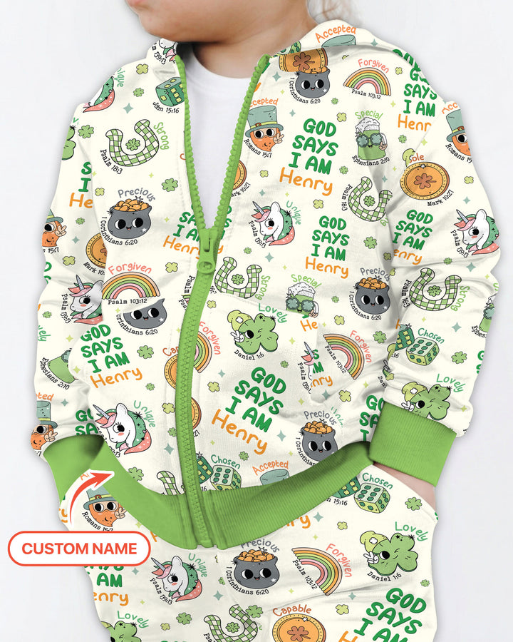 Personalized God Says I Am St. Patrick's Day Family Matching Zip Hoodie
