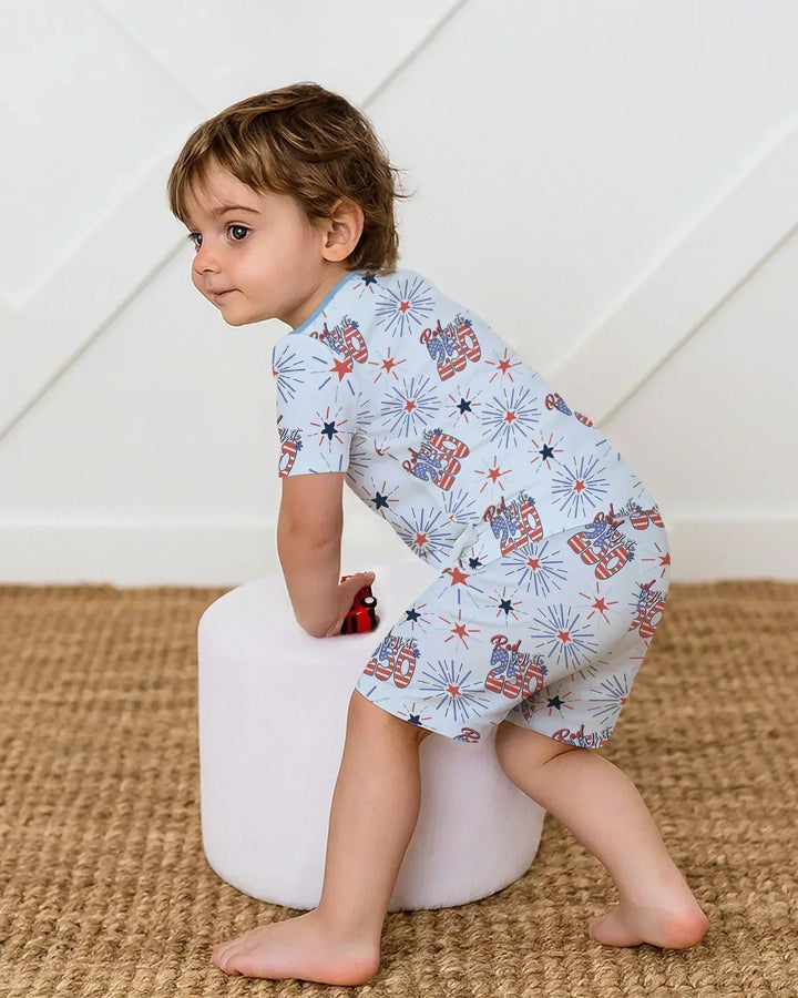 Red White and 250th Anniversary Bamboo Two Piece Short Sleeve Shorts Pajama Set