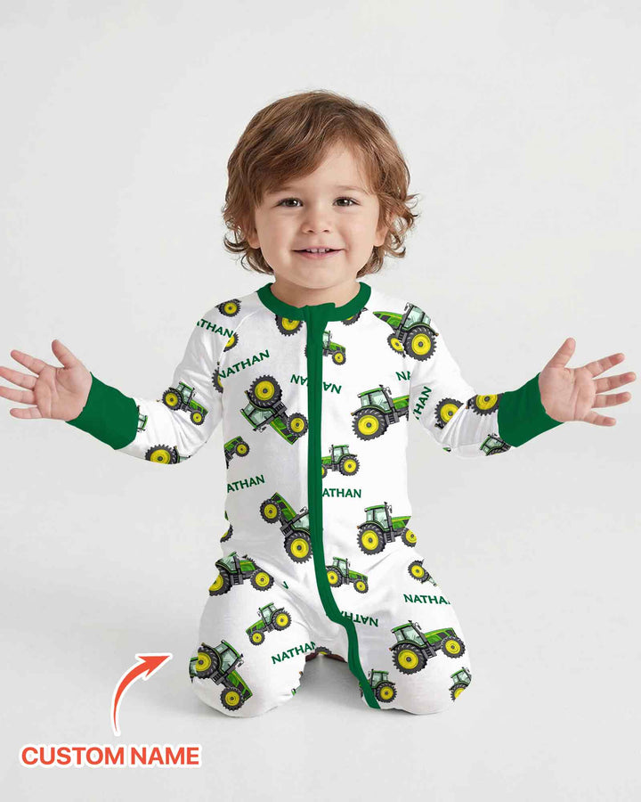 Custom Name Green Tractors Matching Daddy & Me Bamboo Convertible Zippy