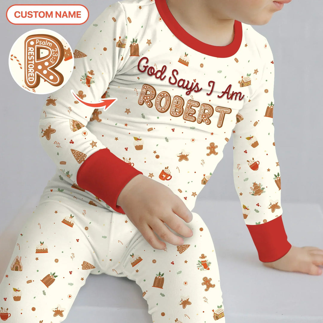 GingerBread God Says I Am Custom Name Two Piece Long Sleeve Pajama Set